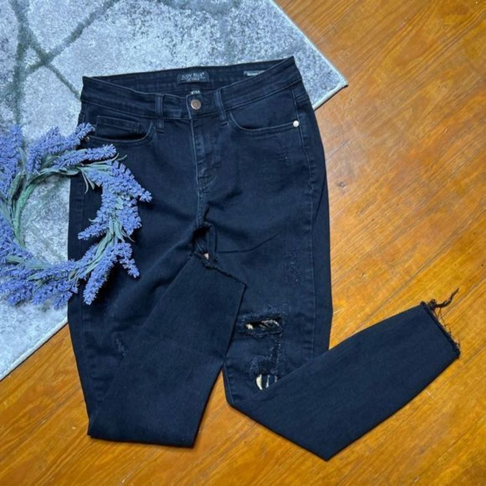 Judy Blue cheetah animal patchwork black denim skinny fit jeans B4-25